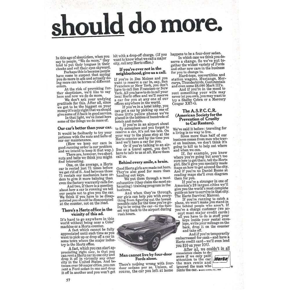 Hertz Car Rental Advertisement 1960s Vintage Print Ad 9 inch Tall